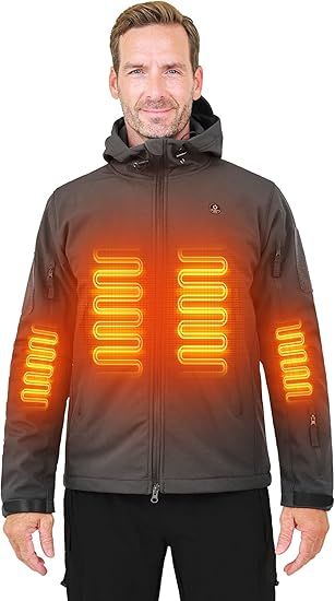 Heated Jacket for Men Soft Shell Heating Hood Jacket ANTARCTICA GEAR Winter Coat For Hunting Camping Climbing Doba L Grey